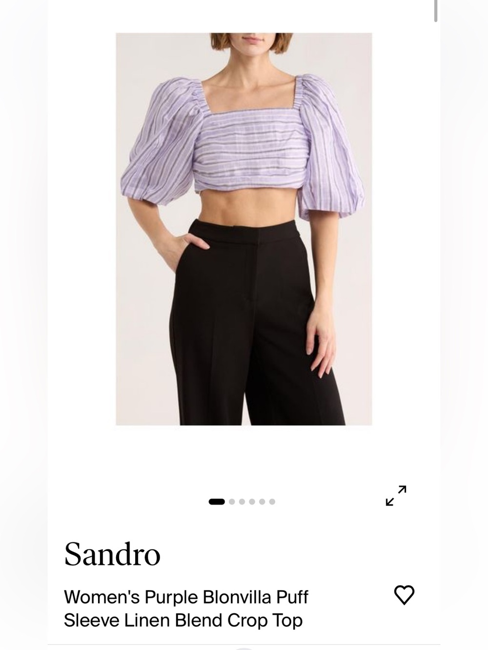 SANDRO Purple Blonvilla Puff Sleeve Linen Blend Crop Top NWT
